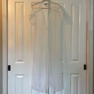 Soft Moments Vintage Sheer Lace Trim Tie Waist White‎ Lingerie Robe Size XL